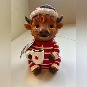 Christmas Cow Bull in Red Pajamas Figurine